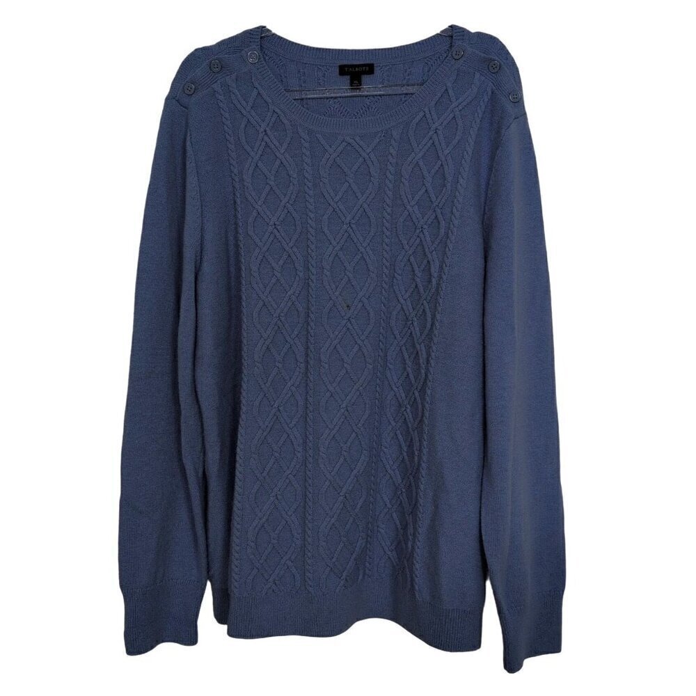 Talbots Sweater Womens Size XL Blue Cable Knit Nylon Lambswool Long Sleeve